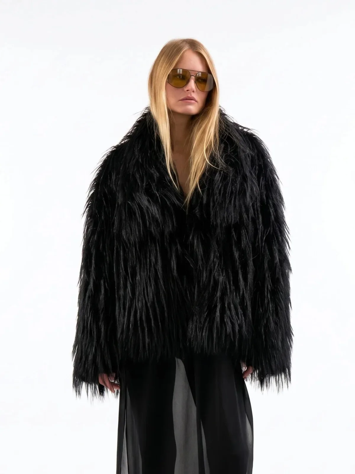 DFDG Women 2026 Long Shaggy Faux Fur Cape Coat Open Front Loose Oversized Fringe Fluffy Trendy Winter Evening Outerwear Fur