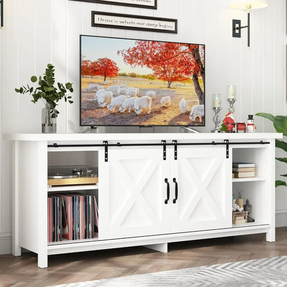 58 In Farmhouse TV Stands for 50 55 60inch TV with Adjustable Shelves,Sliding Barn Door.Rustic Wooden Entertainment Center