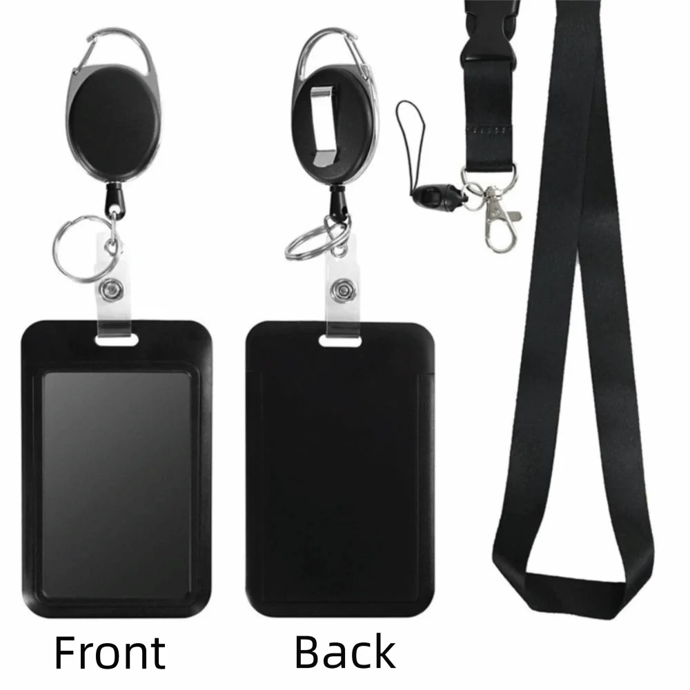 Rope Retractable Work Permit Card Set with Breakaway Lanyard Neck Hanging Badge Reel Clip Set Hard Shell Protective