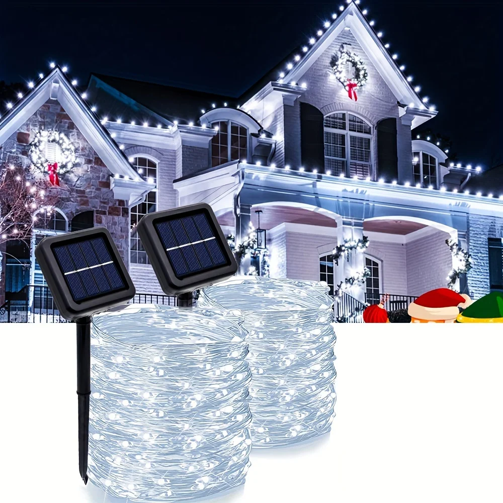 22M Solar LED Christmas Copper Wire String Lights Outdoor Waterproof Garden Fairy Lights Strip For Party New Year Wedding Decor