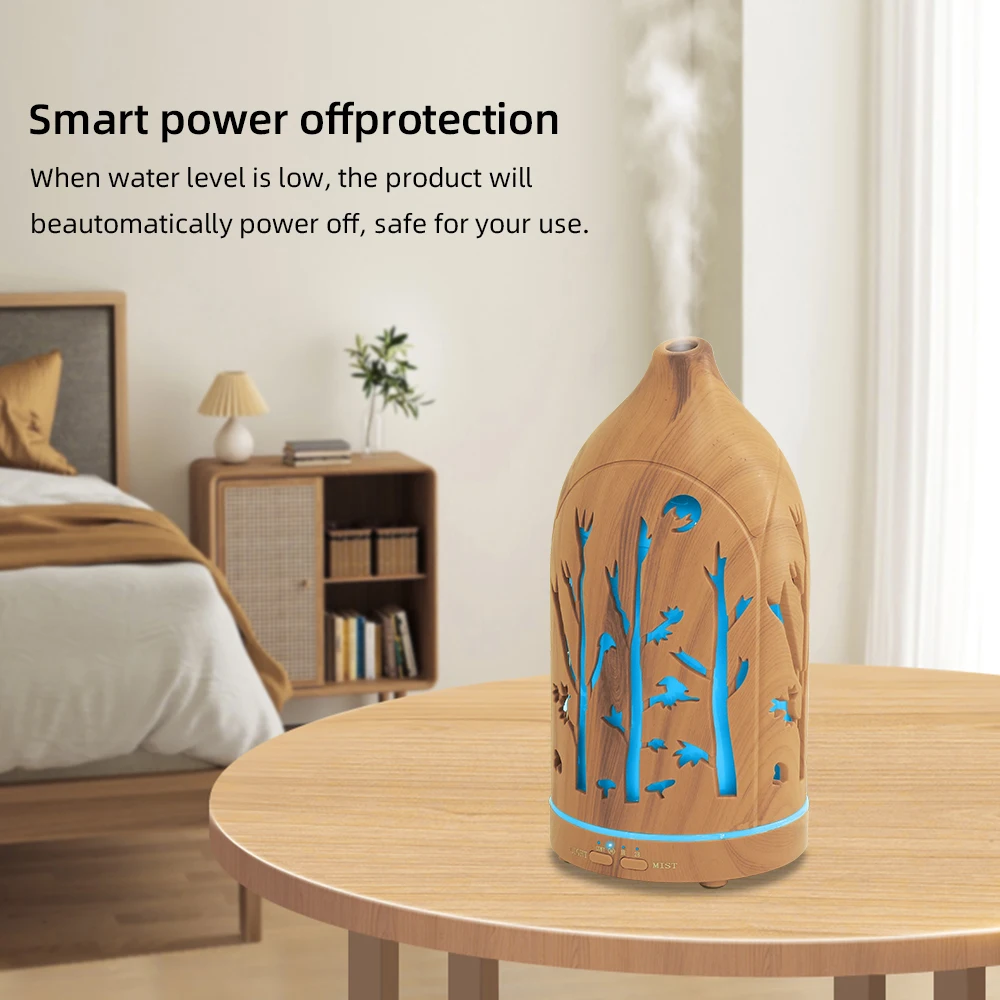 7-Color LED Aromatherapy Diffuser with Auto Shut-Off, Ultra Quiet Humidifier for Essential Oils, Stylish Hollow Design for Home,