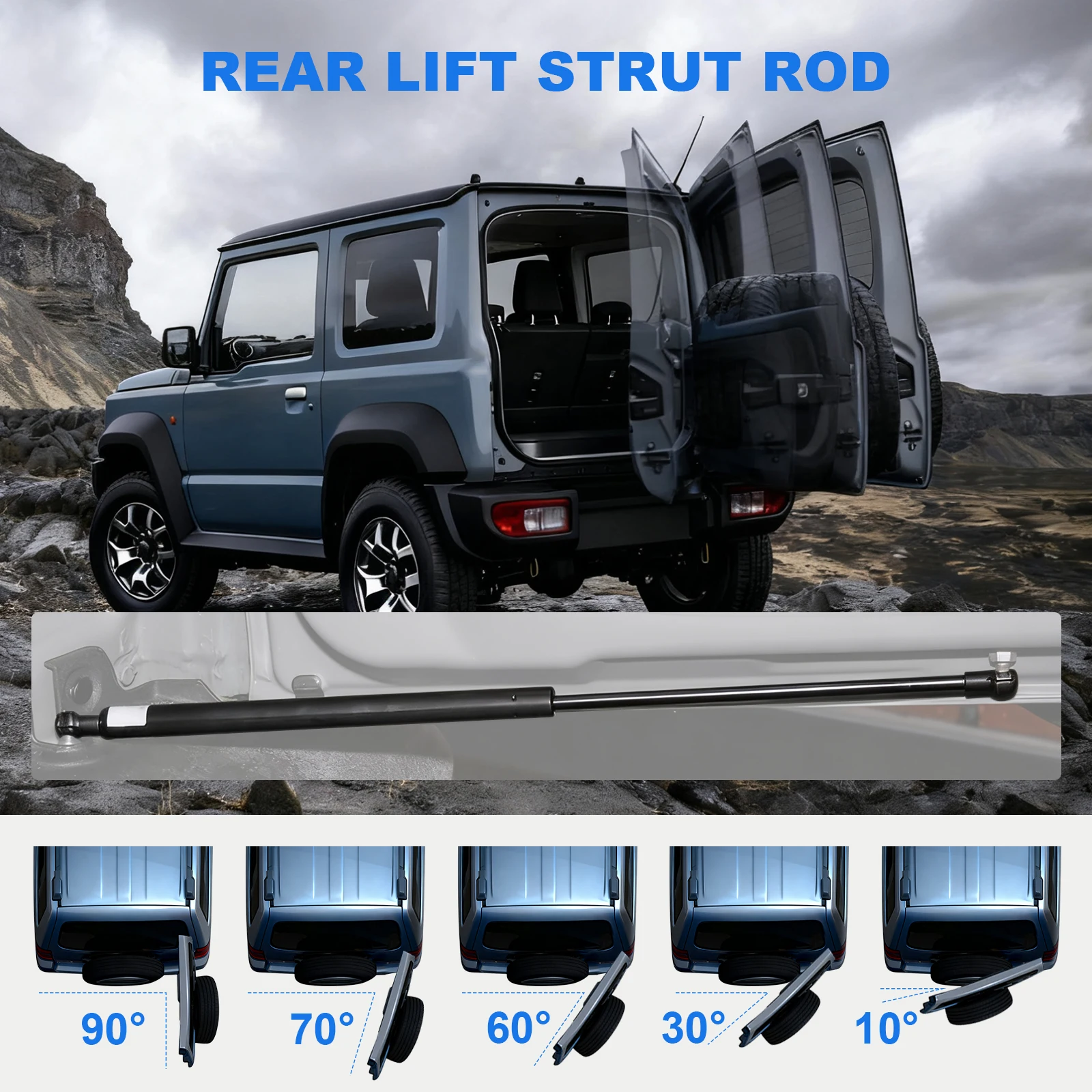 Para suzuki jimny jb64 jb74 haste de mola de elevação da porta traseira jimny jb74 jb64 2019-2025 suporte haste telescópica em 10-90 °   Ângulo de parada
