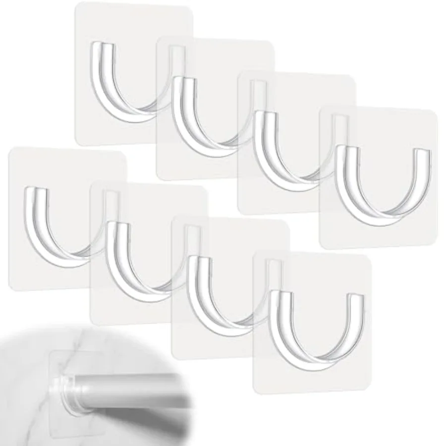

8Pcs Shower Curtain Rod Holder, Adhesive Curtain Rod Holder for Wall, Transparent Tension-Rod Bracket No Drilling Required, Sho