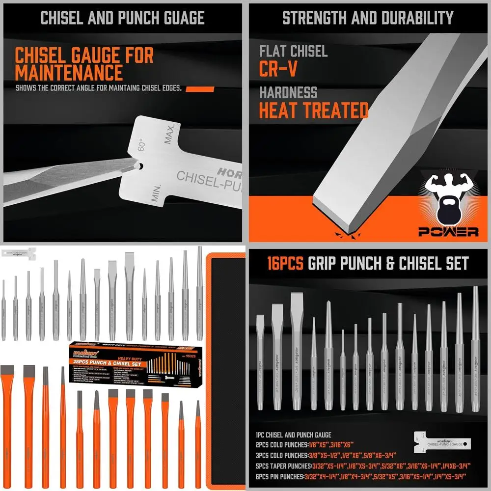 28-Piece Heavy Duty Punch and Chisel Set, Including Taper, Cold Chisels, Pin, Center Punch