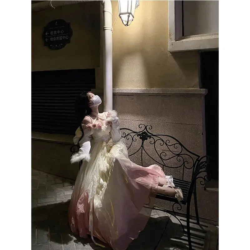 []Mermaid Princess Gradual Pink Escape Princess Lolita Fairy Long Dress Elegant Lolita Dress