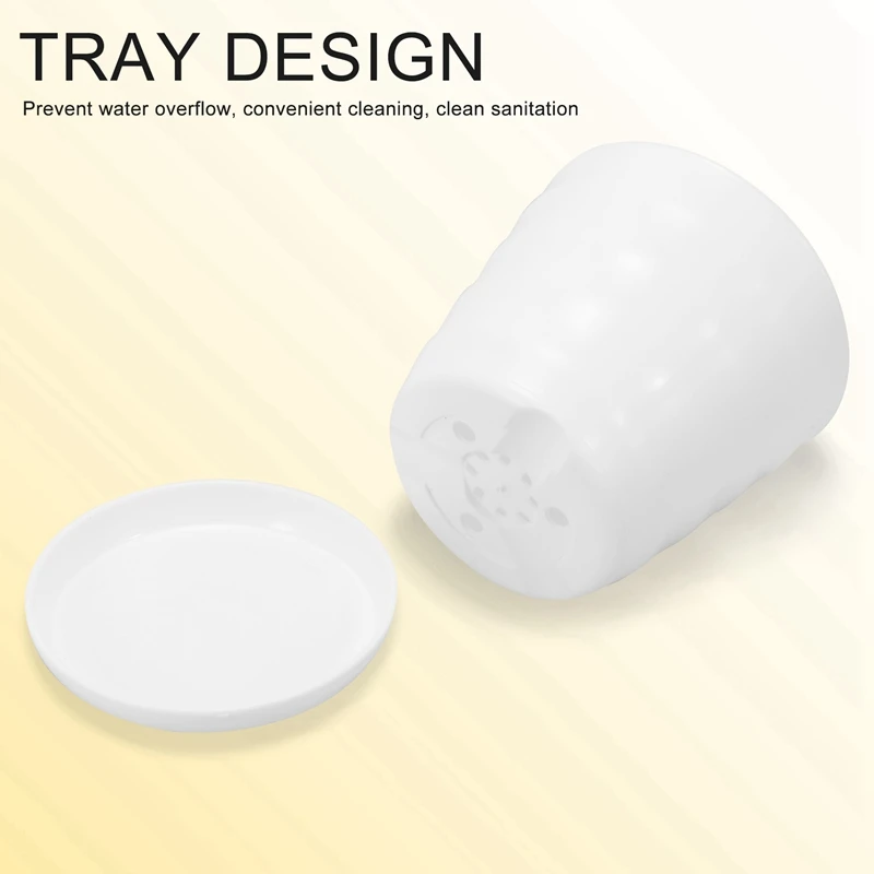 Пластиковый круглый цветочный горшок, держатель для растений с лотком, украшение для дома и офиса, белый