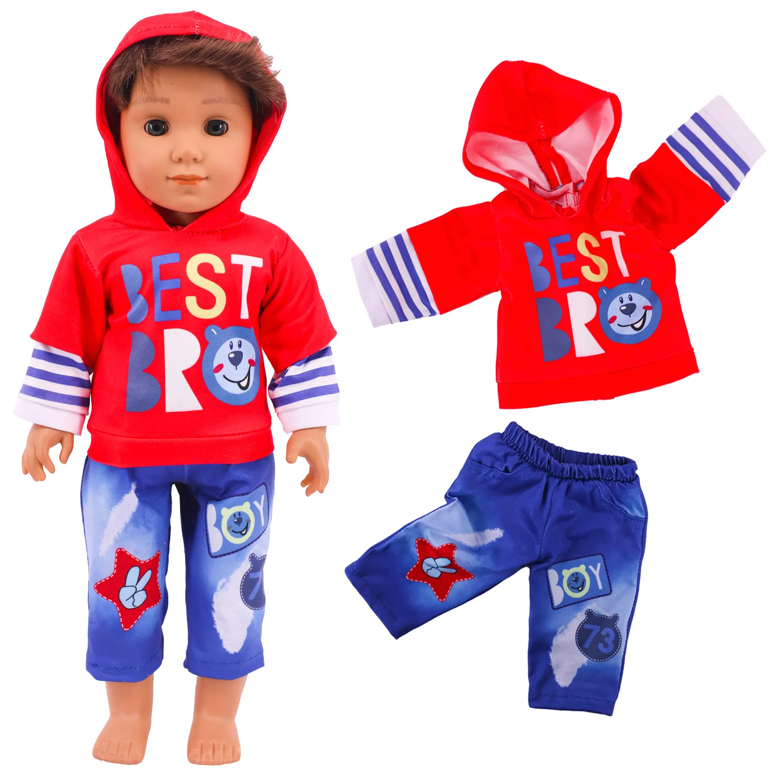 Beste cadeau Geboren Babypop Kleding Outfit Beer Print Casual Homewear voor 43 Cm Baby Reborn Logan Jongen Poppen,