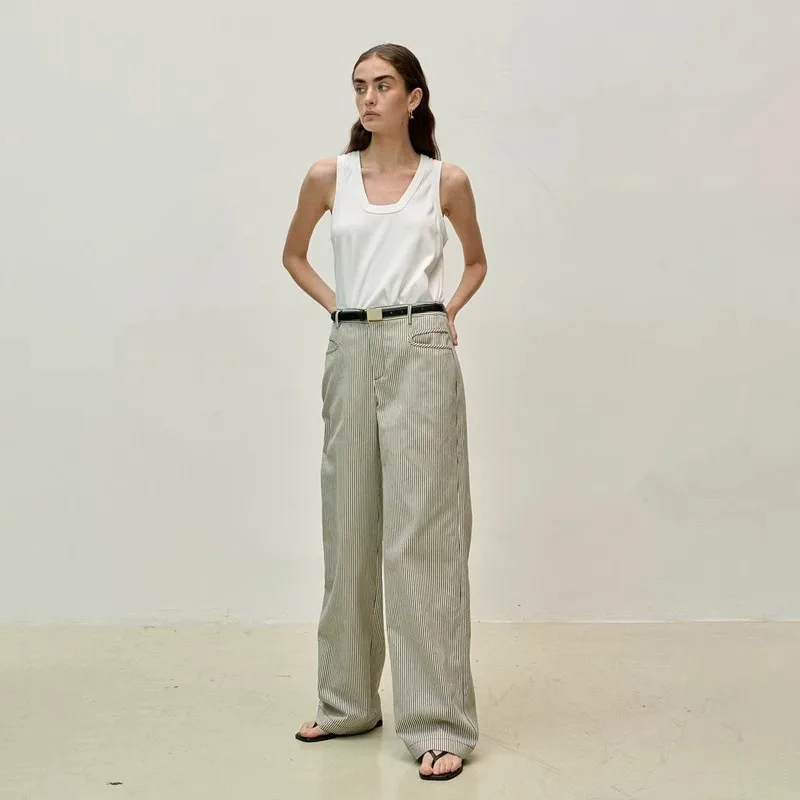 Luxury Brands Women's Pants Mid-Waist Loose straight Tube Trousers High-quality 2023 Spring and Summer New Leisure Pants