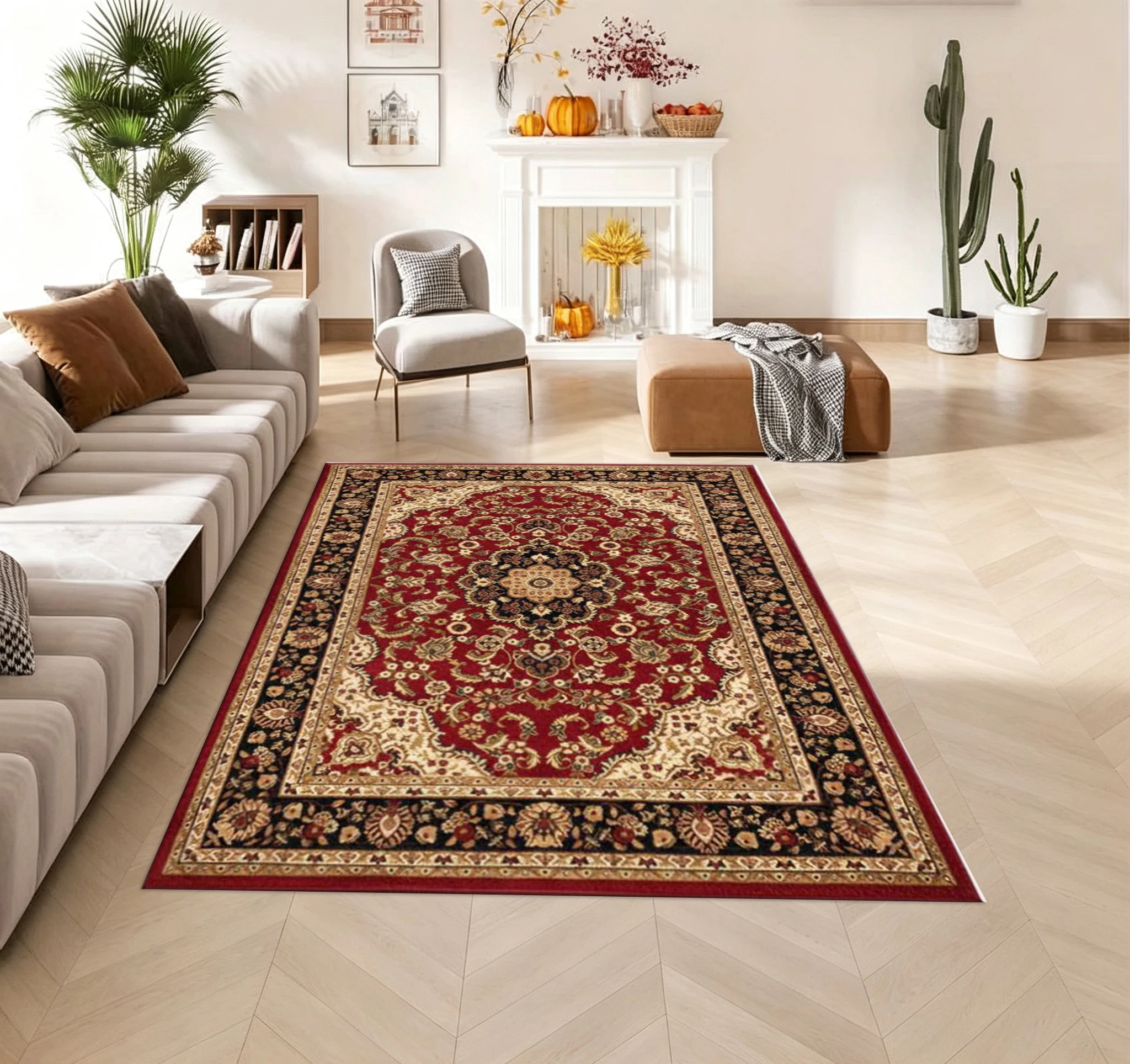 Traditional Persian Medal Carpet with Vintage Floral Print for Indoor Home Decoration and Living Room Use