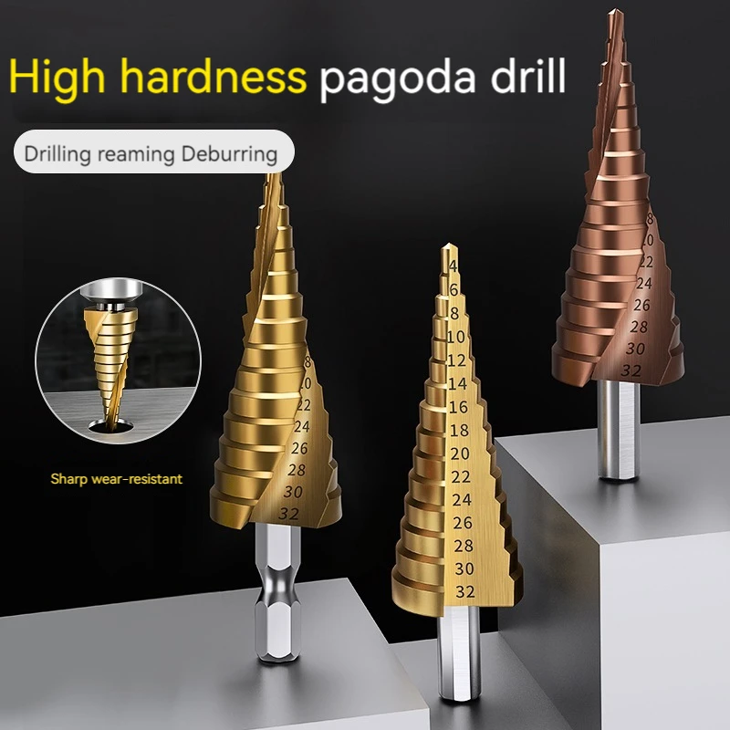 Multiple Styles HSS Titanium Coated Step Drill Bit High Speed Steel Metal Wood Hole Cutter Cone Drilling Tool