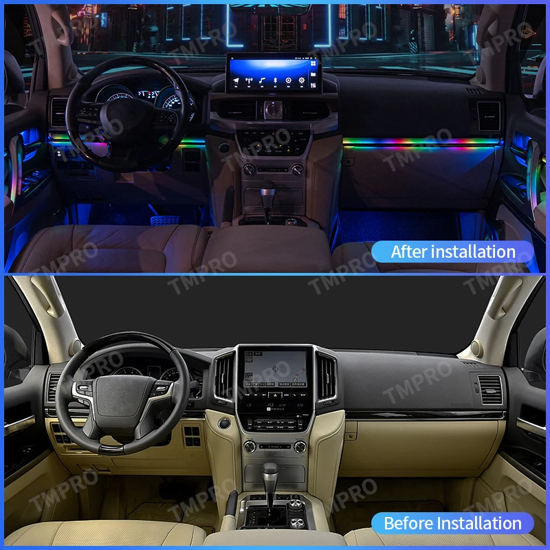 Applicable for 2010-2016 Toyota Landcruiser Car Ambient Lights Automotive Interior Decoration 64 Colors LED Safety assistance