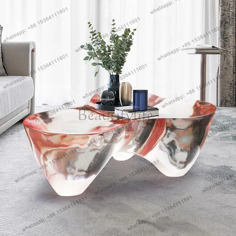 

Light luxury special-shaped transparent resin crystal petal cloud coffee table living room table