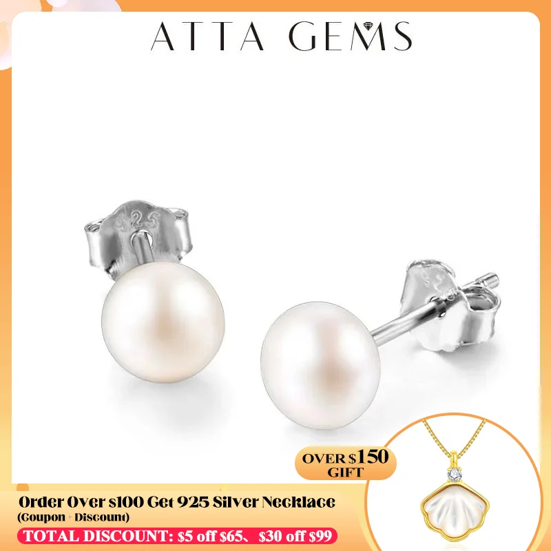 ATTAGEMS Natural Freshwater Pearl Stud Earrings For Women Real 925 Sterling Silver Jewelry for Engagement Wedding Gift Wholesale