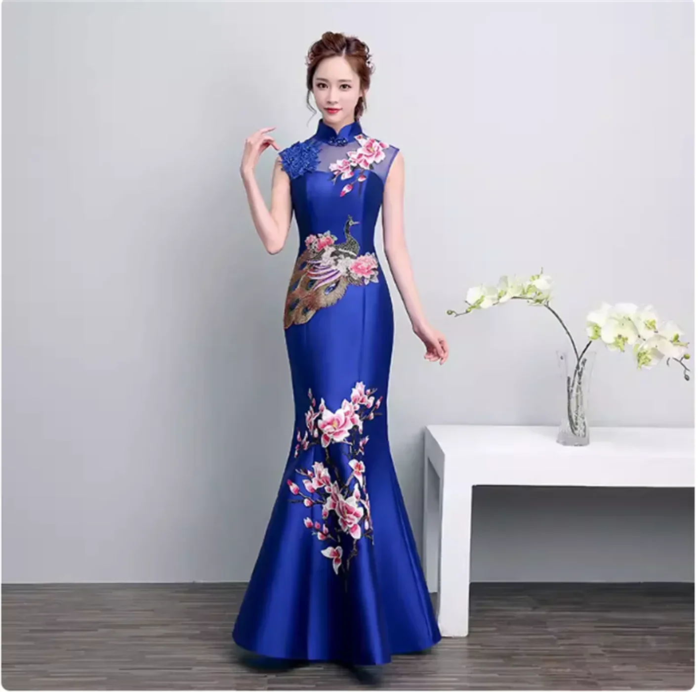 Новое вечернее платье в китайском стиле с улучшенным рыбьим хвостом Cheongsam