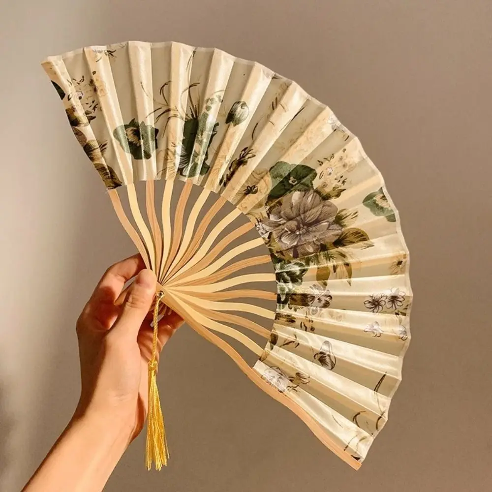 Vintage Style Chinese Japanese Folding Fan Plastic Colorful Shank Classical Dance Fan Crafts Folding Photo Props Gifts