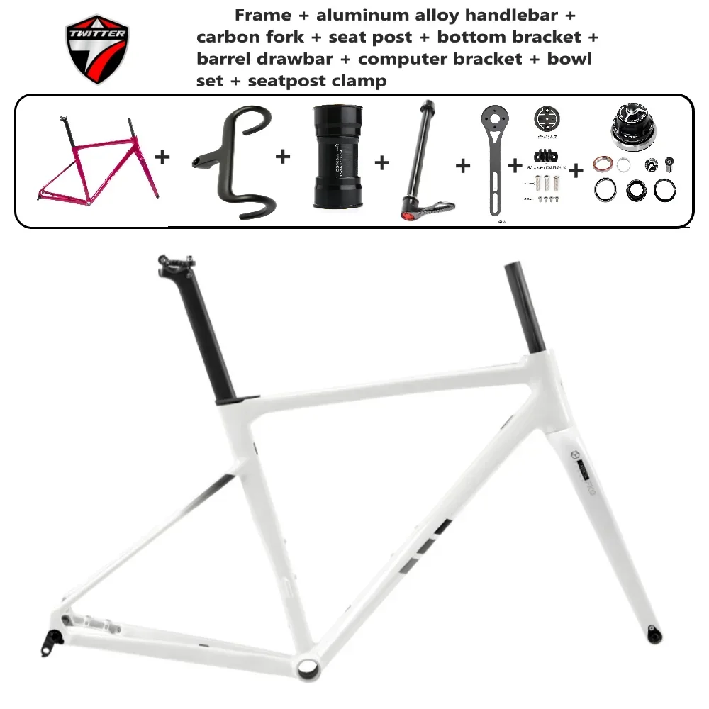 TWITTER C6 marco de carretera de aluminio ultraligero eje de barril de freno de disco 12*142mm + fibra de carbono frontal 700*25c 41cm/45cm/48cm/51cm/54cm