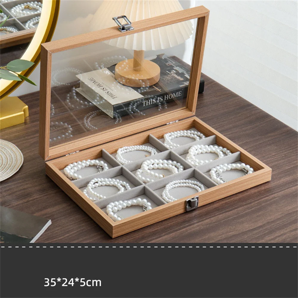 1Pc Retro Wooden Dustproof Jewelry Storage Box with Lid Necklace Collarbone Chain Bracelet Display Holder Jewelry Organizer Case