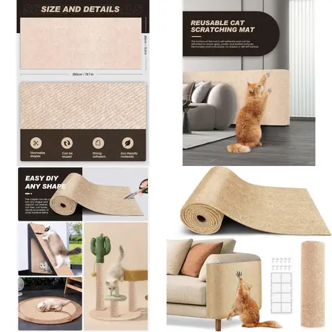 DIY Katzenkratz-Möbelschutz mit zuschneidbarem, selbstklebendem Teppich zum Abdecken von Katzentüren und Sofas, 78,7 x 15,8 Zoll, Beige I