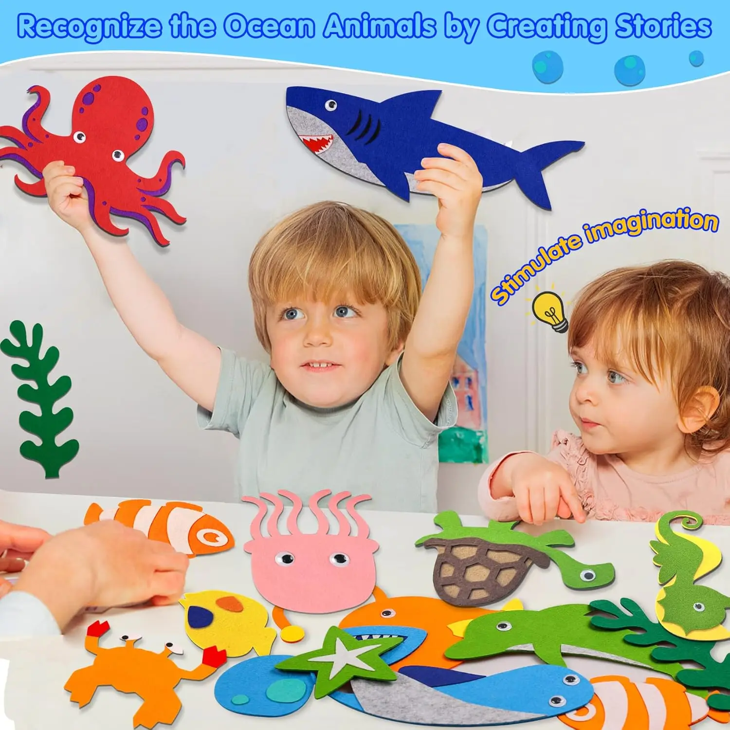 Kids Ocean Montessori Felt Board Story Toy Set for Toddlers Children Shark,Octopus,Wall Activity Storytelling Teaching,Gift