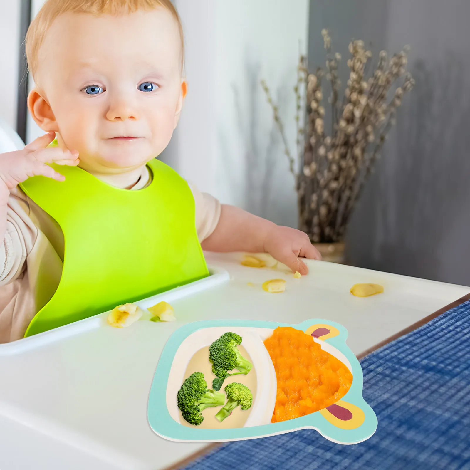 

1Set Bamboo Fiber Kids Dinnerware Set Cartoon Giraffe Design Divided Plate Toddler Meal Prep Containers Kids Dining Set Baby