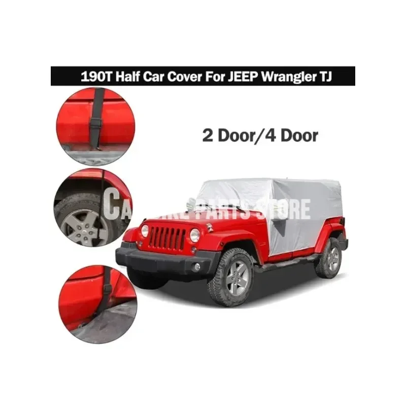 

Black/Silver 2/4 doors Half Car Protective Cover Waterproof Sunscreen 210D Oxford Car Clothing for Jeep Wrangler TJ 1997-2006