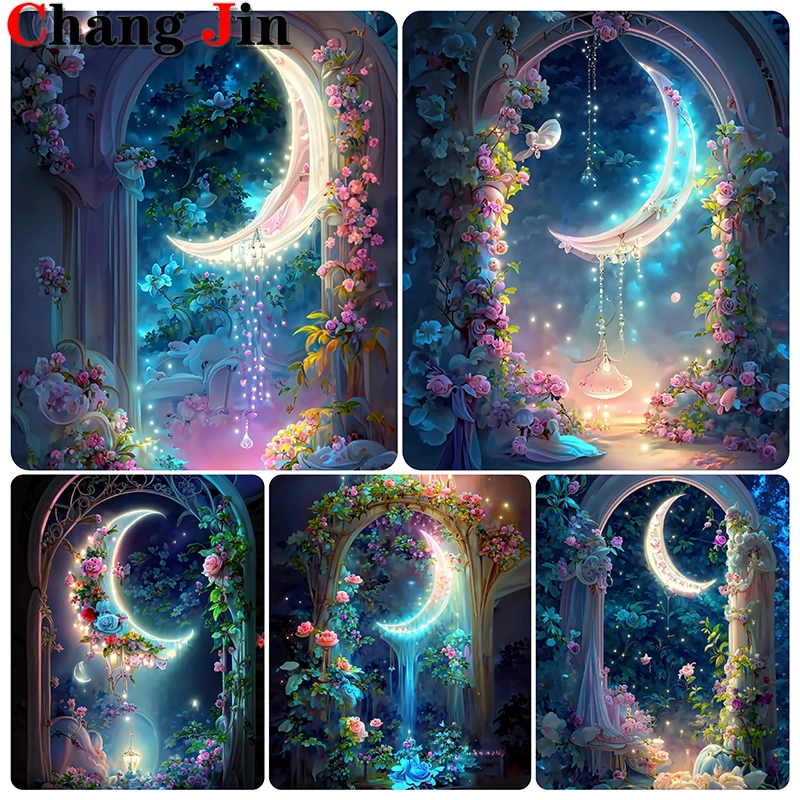 

5D Diy Diamond Painting Beautiful Scenery Moon And Flower Diamond Art Fantasy Landscap Embroidery Cross Stitch Mosaic Home Decor