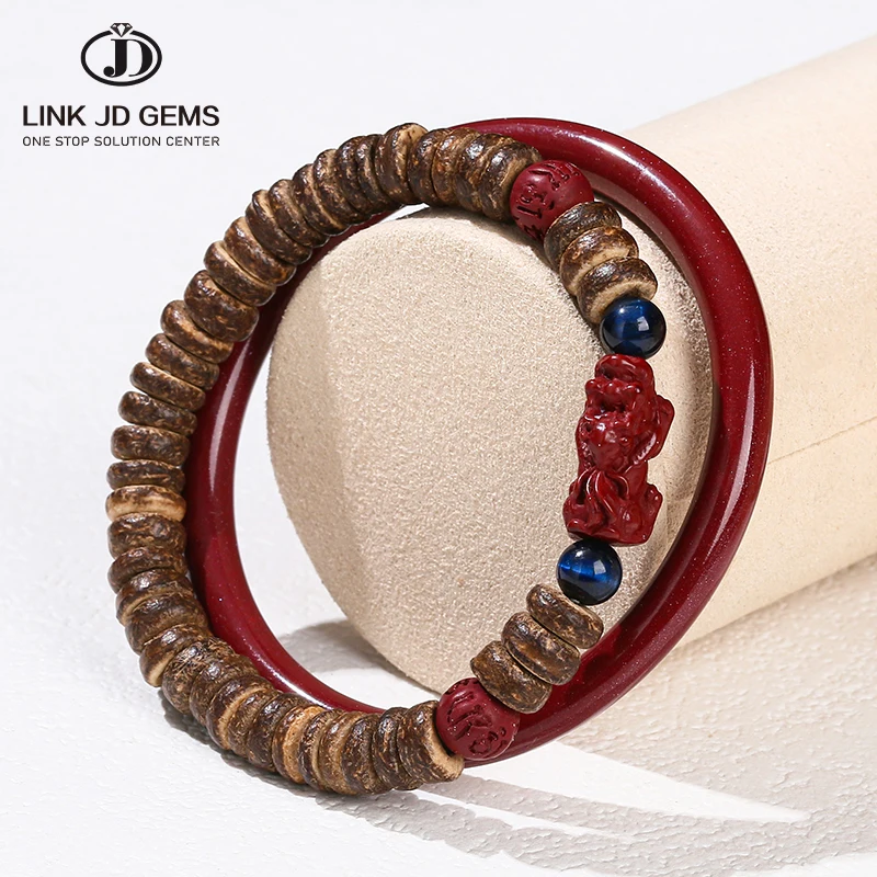 JD Natural Coconut Shell Bead Bracelets Women Vintage Purple Cinnabar Wealth Pixiu Stretch Braslet Yoga Leisure Lucky Jewelry