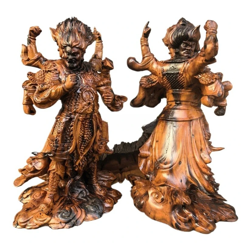 Natural lightning strike jujube god statue canopy marshal 30 cm god statue boutique jujube wood carving ornament