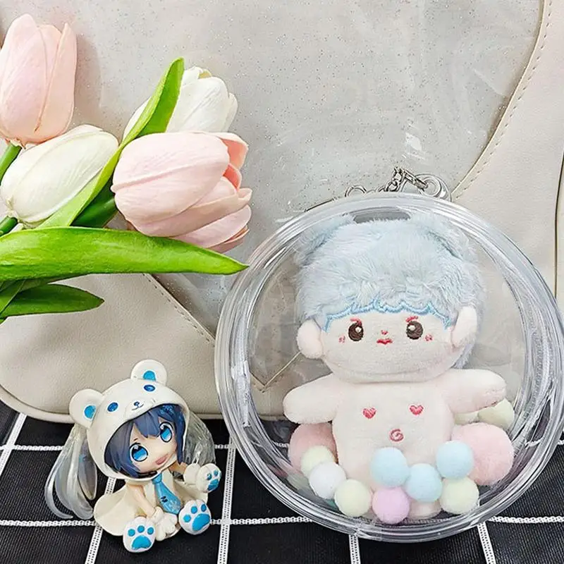 Clear Doll Storage Pouch Round Figure Organizer Dustproof Doll Pouch Portable Figure Storage Bag Portable Doll Travel Set