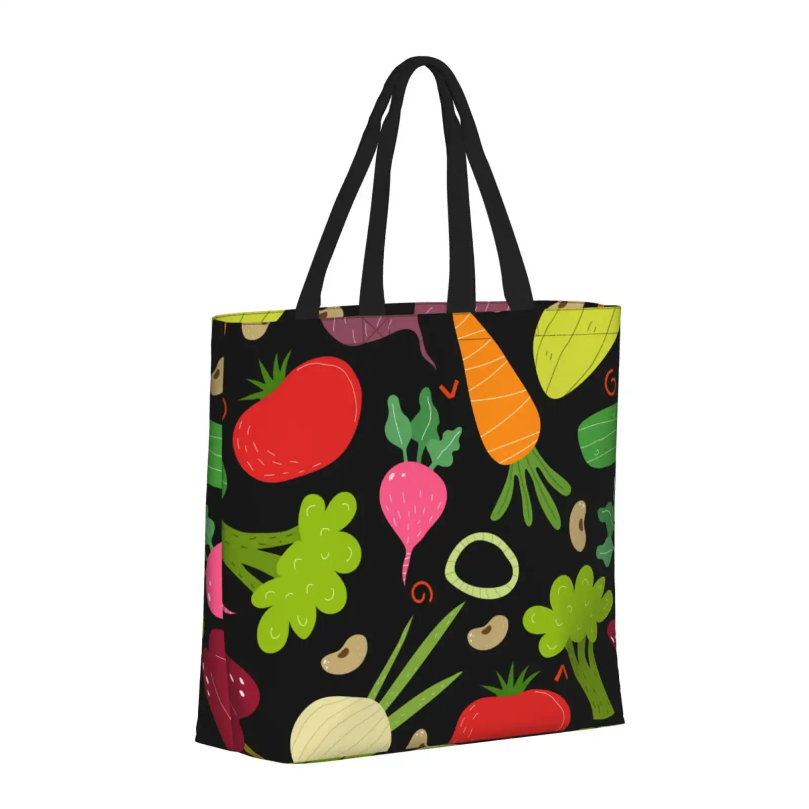 Cartoon Vegetables Print Tote Bag For Women Shoulder Bag With Zipper Large Shoulder Bags Handle Handbag Portable Washable