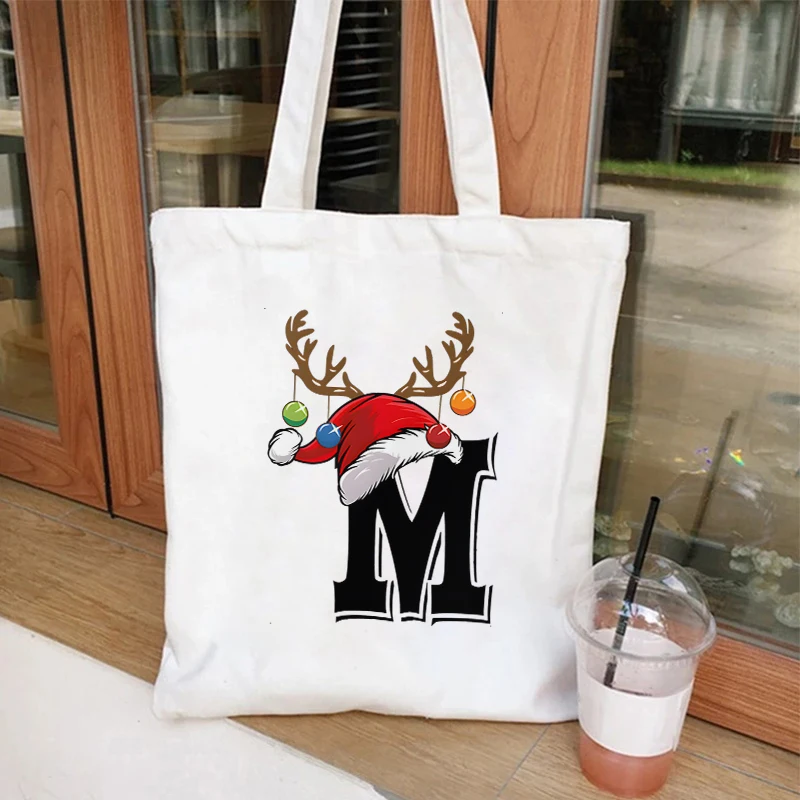 حقيبة كتف الموضة المرأة خمر حمل الحقائب A-Z 26 الأبجدية عيد الميلاد حفلة طباعة أكياس التسوق عيد الميلاد موضوع حقائب اليد النسائية