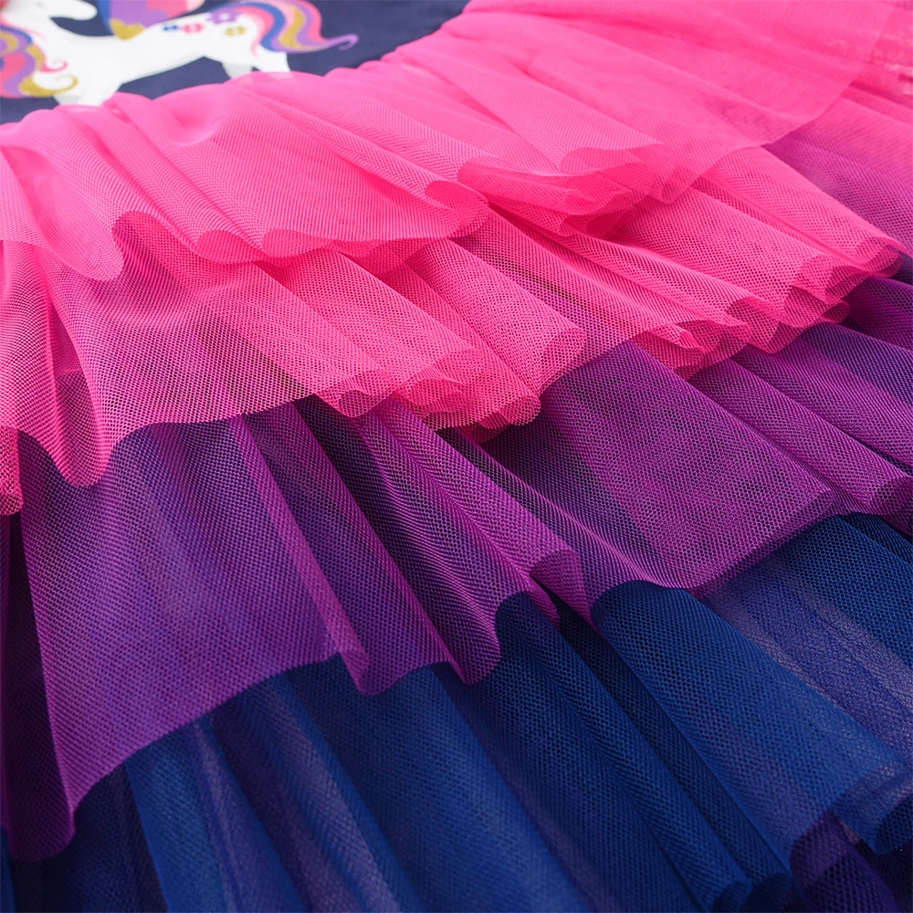 DXTON Baby Mädchen Baumwollkleider Frühling Herbst Kinder Langarm-Kleid Einhorn Kleinkind Festtags-Party Mehrlagiges Tüll-Kleid – Detail 7