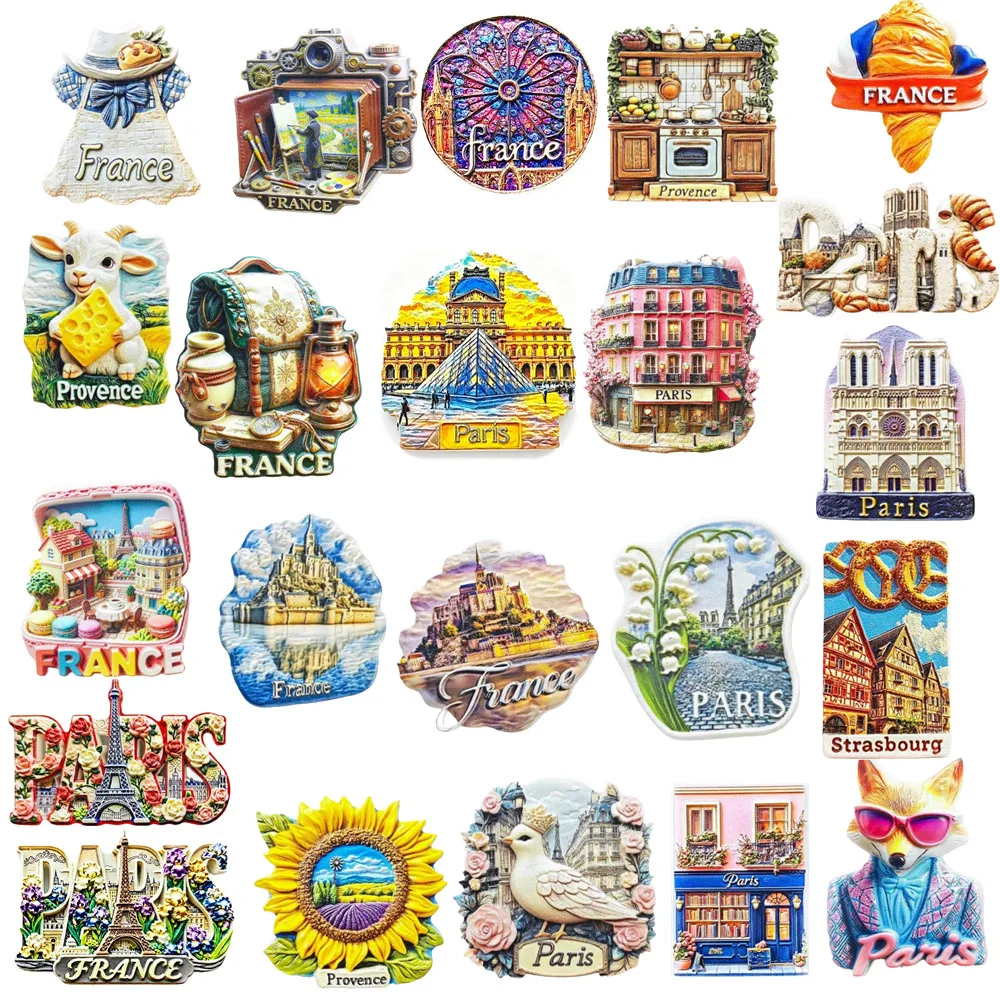 Europe  France Paris Strasbourg Provence  Etc 3D Fridge Magnets Tourism Souvenir Refrigerator Magnets Sticker