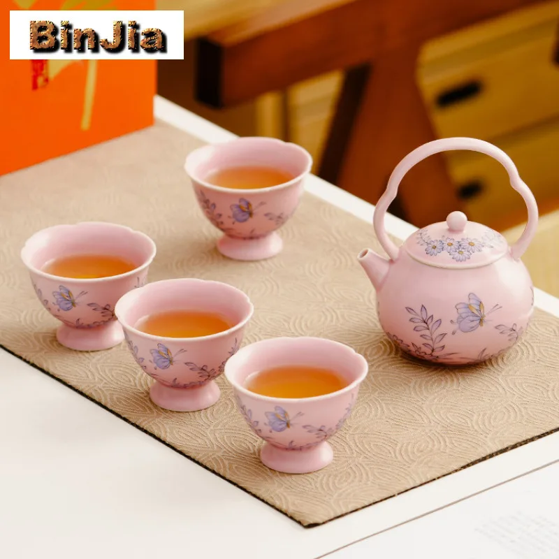 طقم شاي على شكل فراشة مرسومة يدويًا، مجموعة كاملة من حفل الشاي Gaiwan الرجعية، إبريق الشاي المنزلي وأكواب الشاي، مجموعة أدوات المائدة