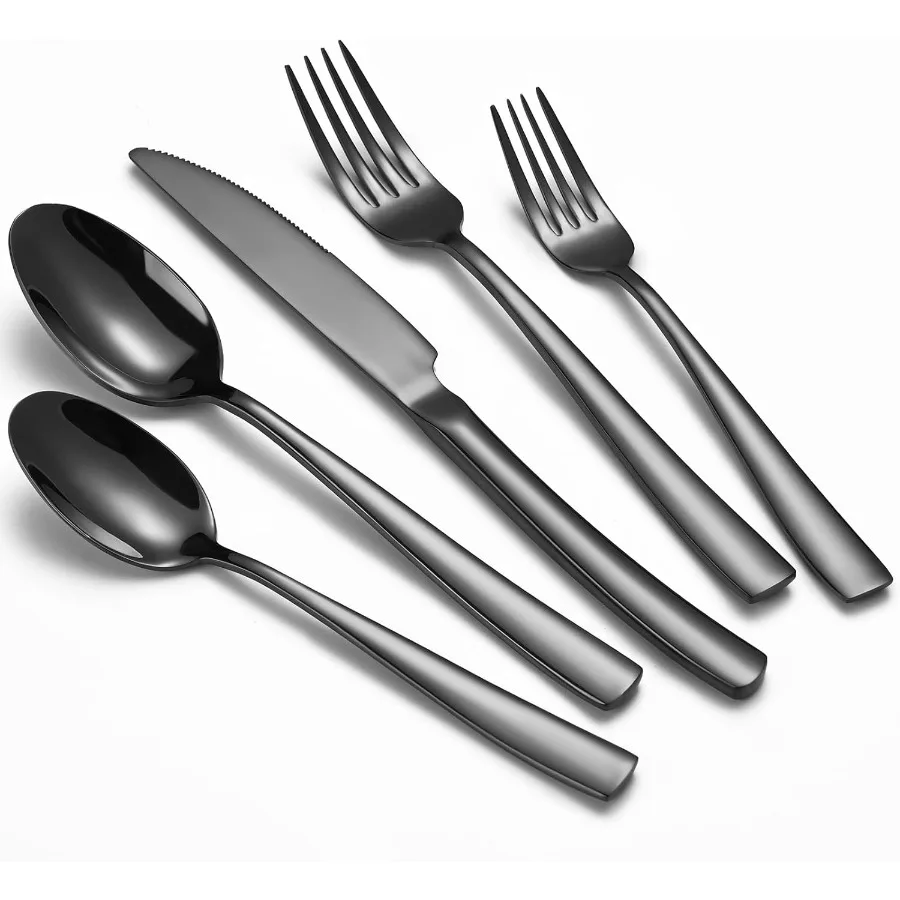 

40Piece Black Silverware Set Heavy Duty Stainless Steel Flatware Cutlery Set Service for 8 FoodGrade Utensil Sets for Home Rest