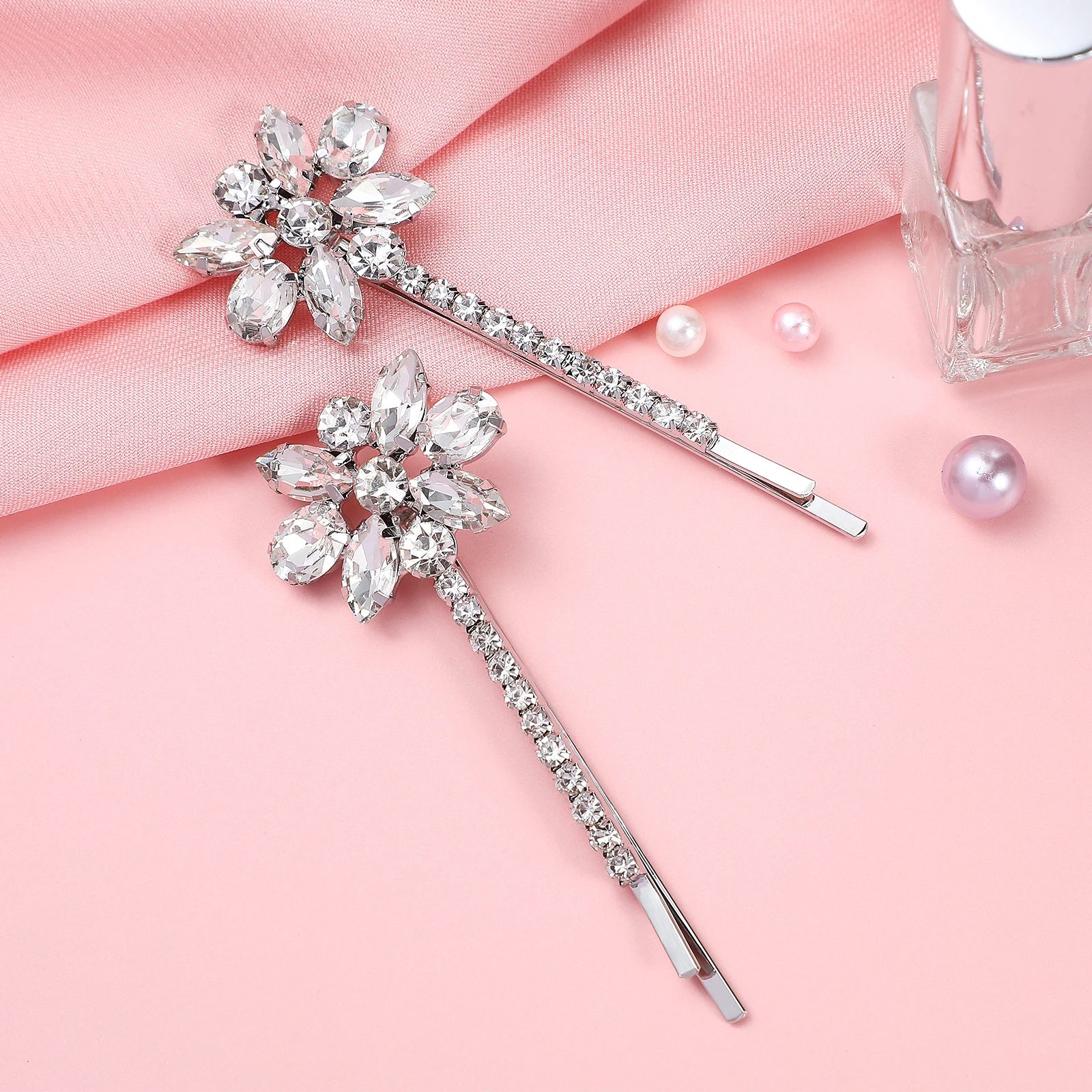 

1 Pair Vintage Alloy Rhinestone Clips Sparkly Bobby Hairpins Stylish Hair Accessories Wedding Party Prom Durable Secure Hold