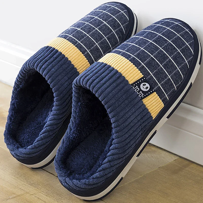 2022 Men Slippers New Warm  Men\'s Slippers Short Plush Flock Home Slippers for Men Hard-wearing Non-slip Sewing Soft Male Shoes