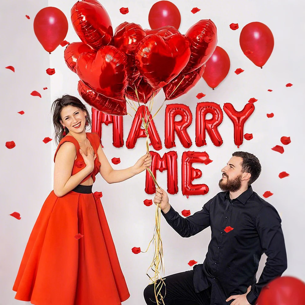 مجموعة بالونات حمراء للزواج مني، محاكاة بتلات الورد، بالون على شكل قلب، ديكور اقتراح اعتراف عيد الحب