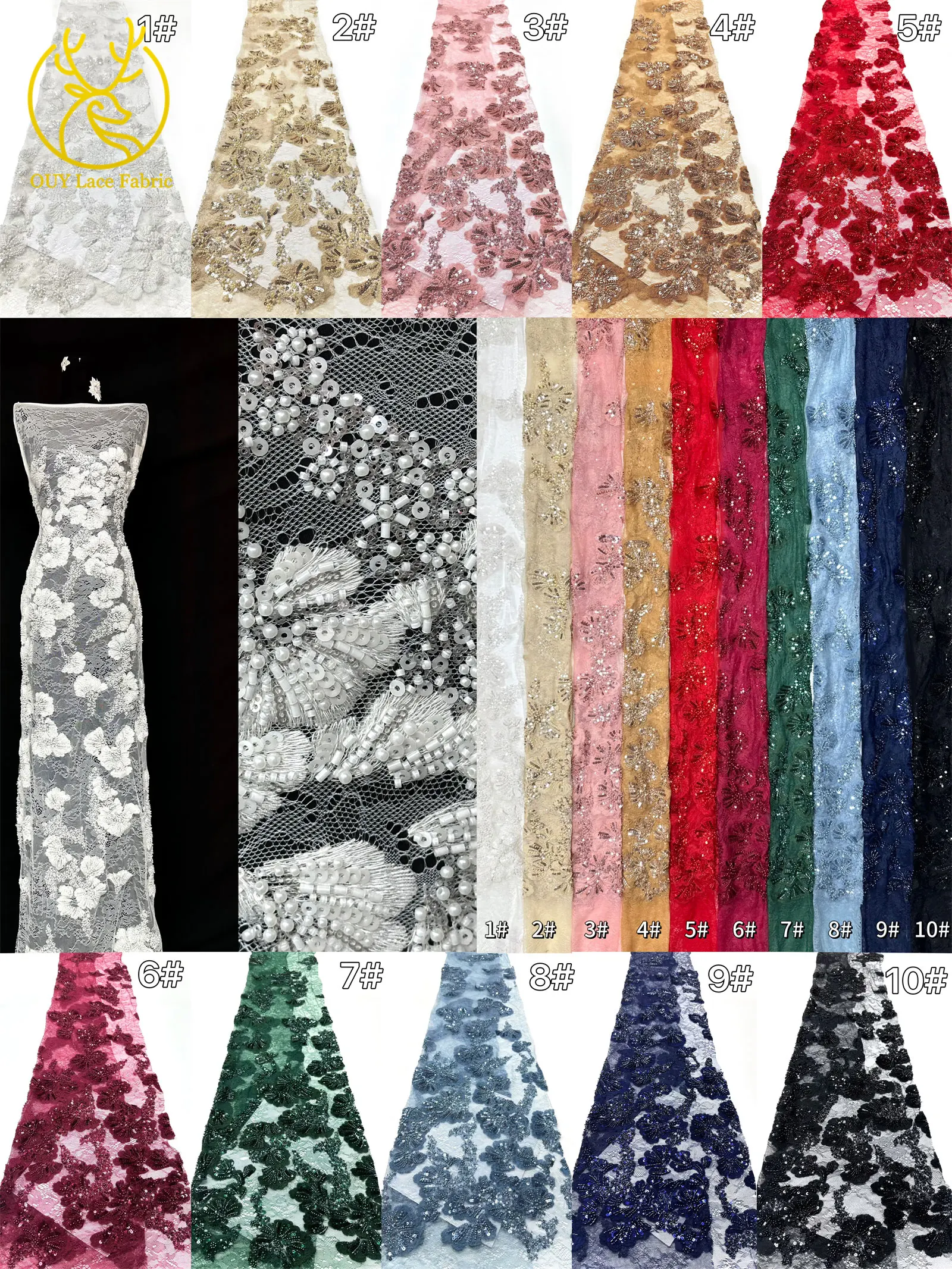 2026 Afrikanischer Bräutigam Bestickter Spitzenstoff Hochwertige Französische Pailletten-Spitze 5 Yards Marineblau Perlenbesetzter Spitzenstoff für Party-Hochzeitskleider – Detail 3