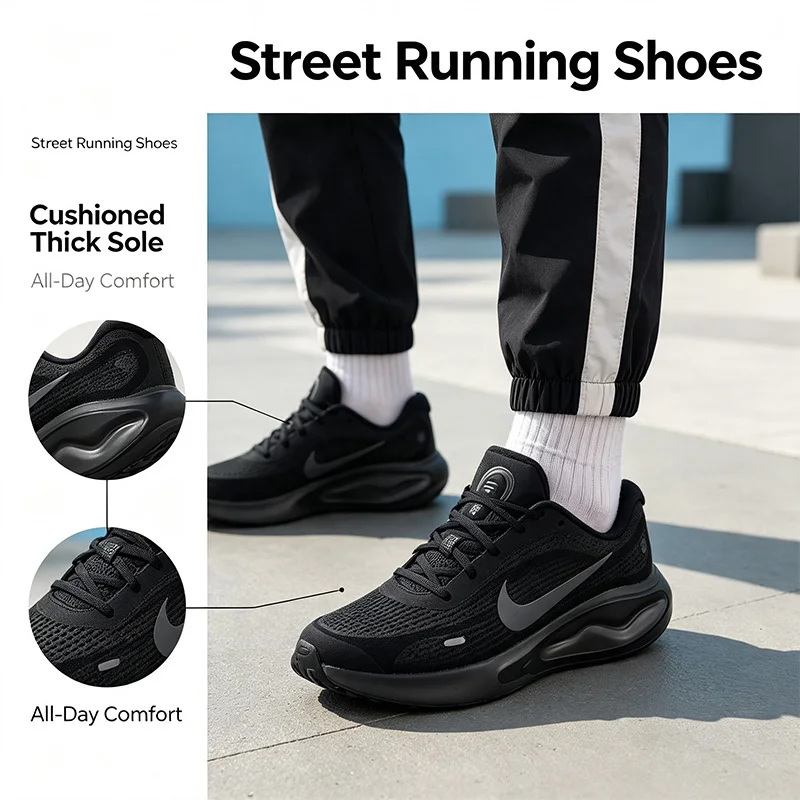 Nike Genuine Black Red Running Sneakers for Men Cushioned Thick Sole Lightweight Street Sport Shoes FN0228-013