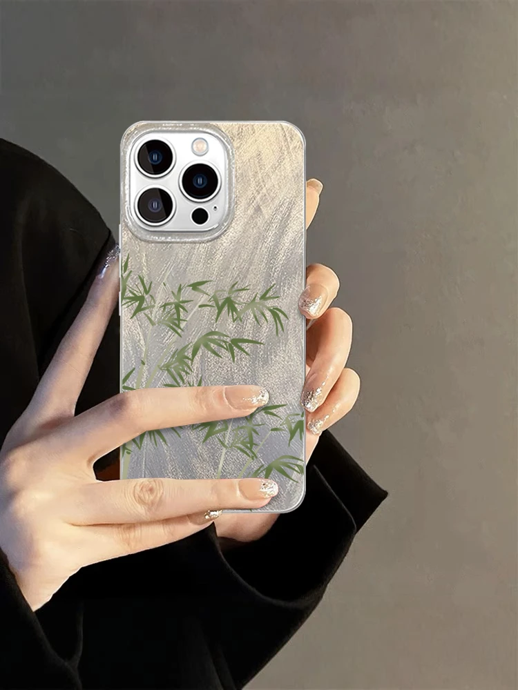 

Julie Runolfsson Art Bamboo iPhone 16 pro Max Case Women's Full Cover with Chain Trendy Anti-Fall Soft Silicone Protective
