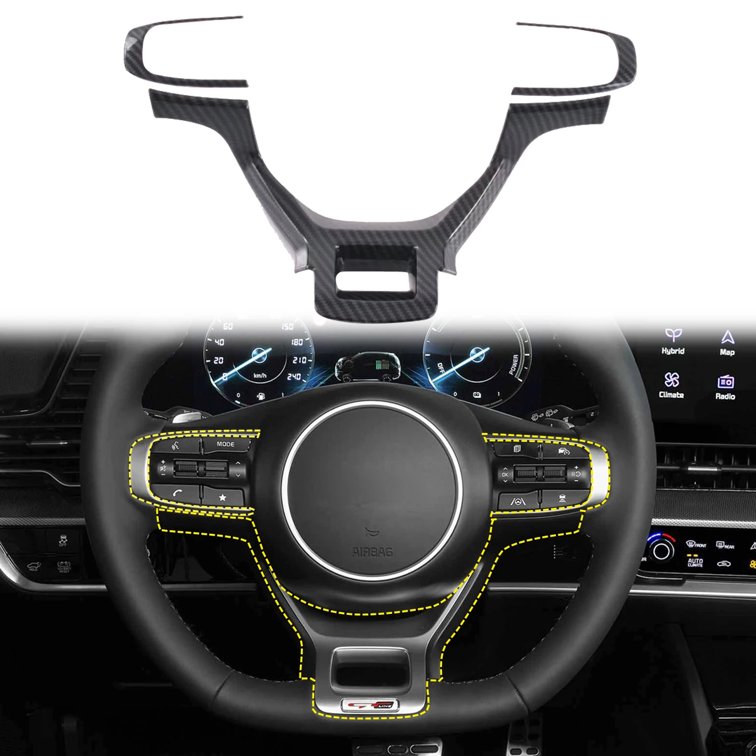 

Only Fit LHD! For Kia Sportage NQ5 2022 2023 Car Accessories ABS Carbon Style Steering Wheel Decoration Cover Sticker Trim Frame