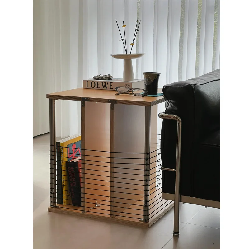 Simple modern household small apartment sofa side few aluminum profile birch ocean board coffee table