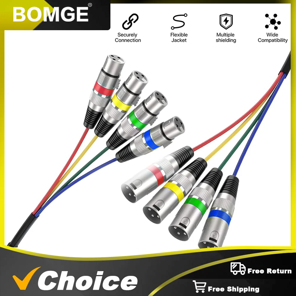 4-Channel Shielded Audio Cable XLR Male to XLR Female with Color-Marked Connectors 1M 2M 3M for Professional Stage