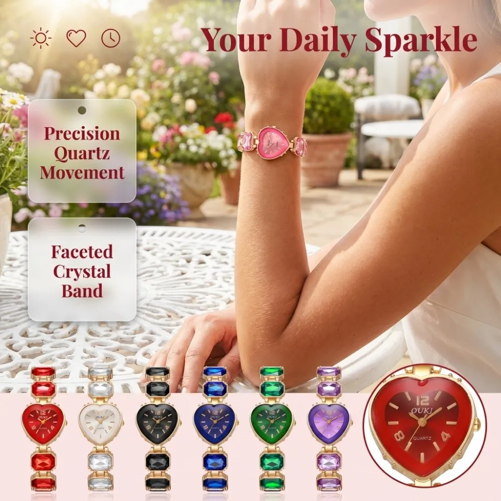 Heart Shaped Dial Crystal Candy Quartz Watch Colorful Quartz Movement Lightweight Rhinestone Bracelet Watch Elegant Luxury