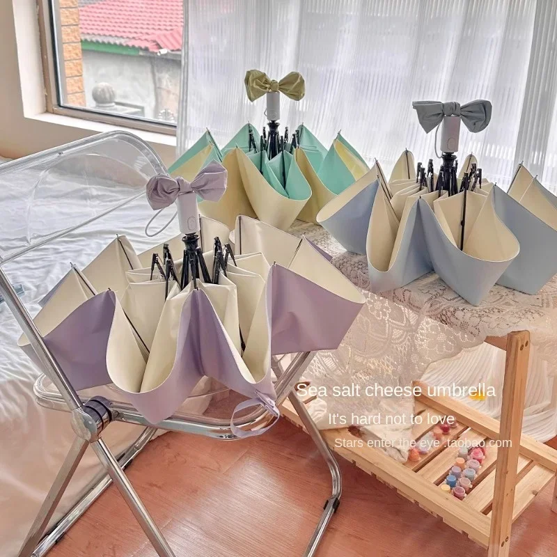 High-Grade Appearance Color Plastic Umbrella Automatic Dual-Use Sun Umbrella Sun Protection Uv Protection Folding Sun