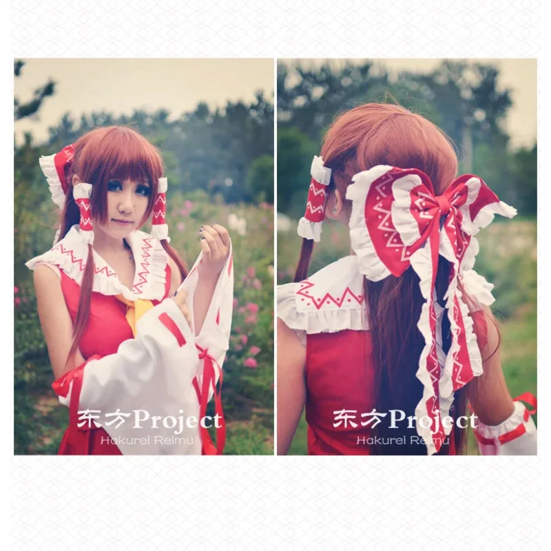 dd12Touhou Project Reimu Hakurei النساء الرجال هالوين مجموعة كاملة تأثيري حلي شعر مستعار أحذية الدعائم