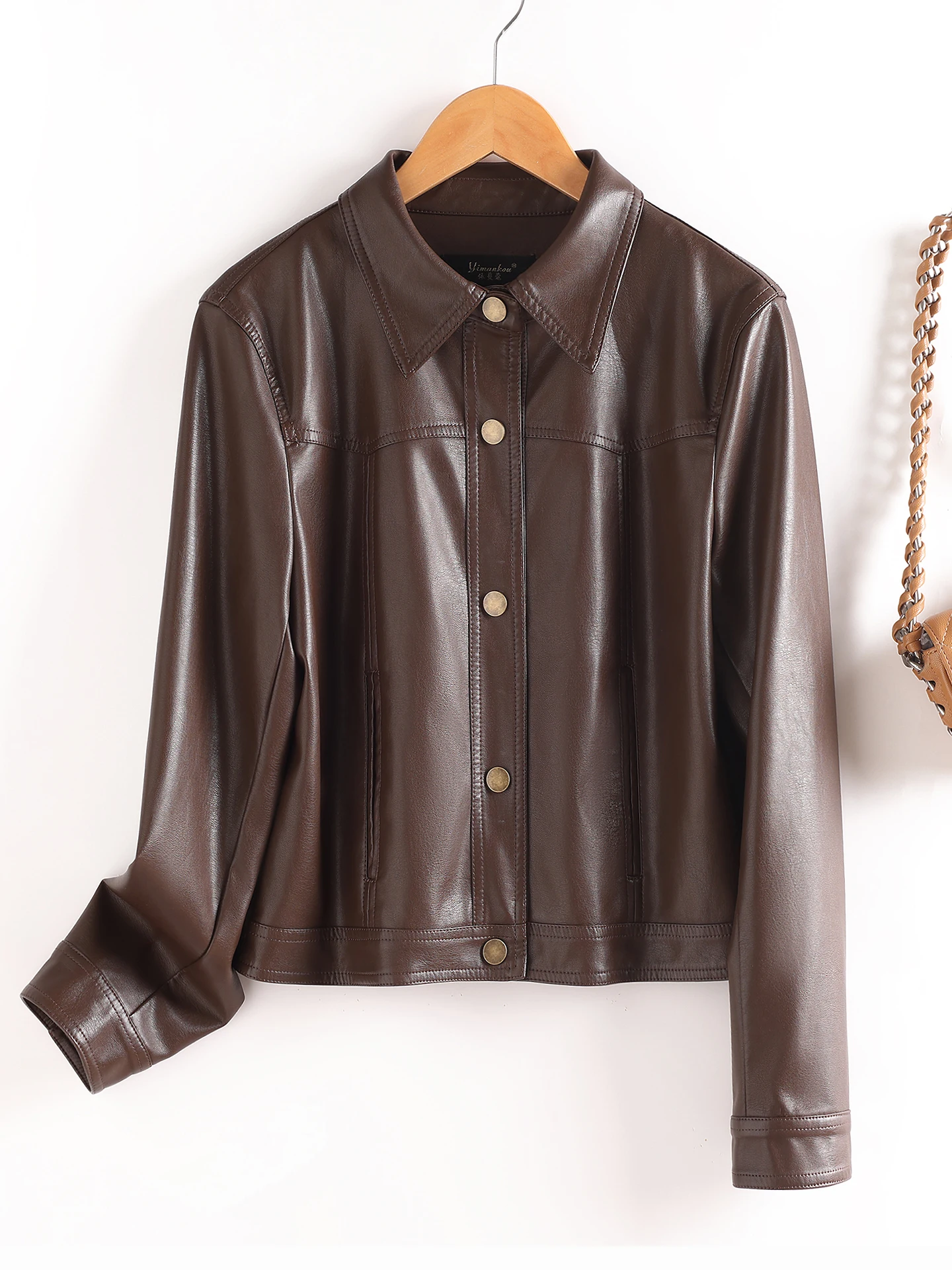 

Spring Autumn ort Genuine Leather Jaet Women Slim Fit eepskin New Sle Retro Ele Faionable Coat Commute Wind