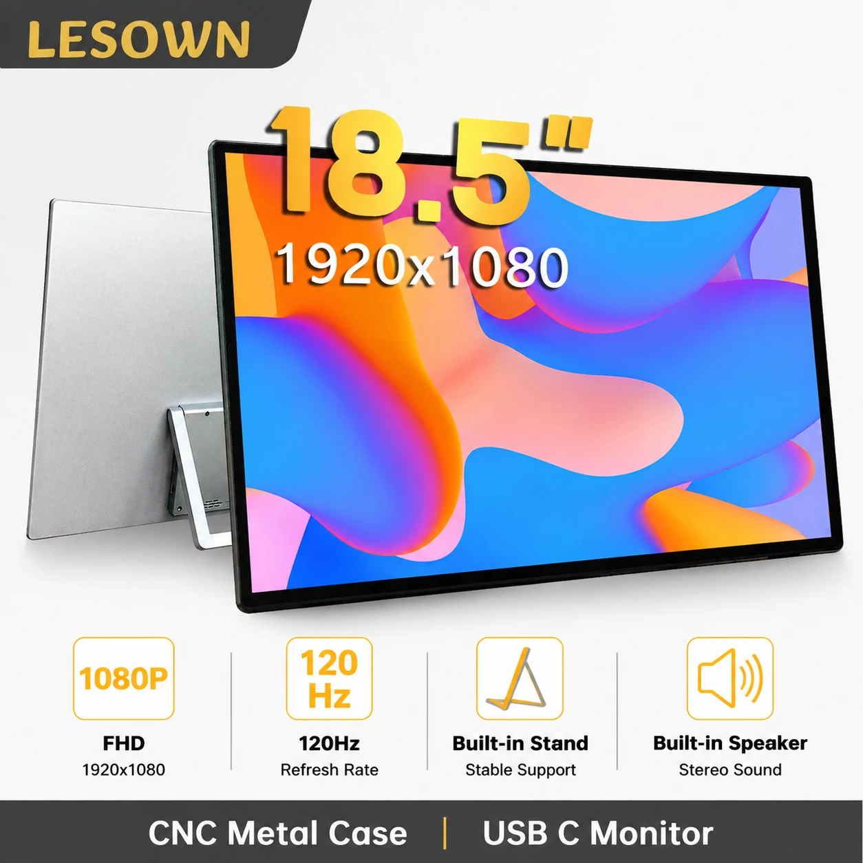 LESOWN 18.5 Inch 120Hz 1080P Portable External Monitor Driverfree Travel Display For Steam Deck Laptop PC Game Console