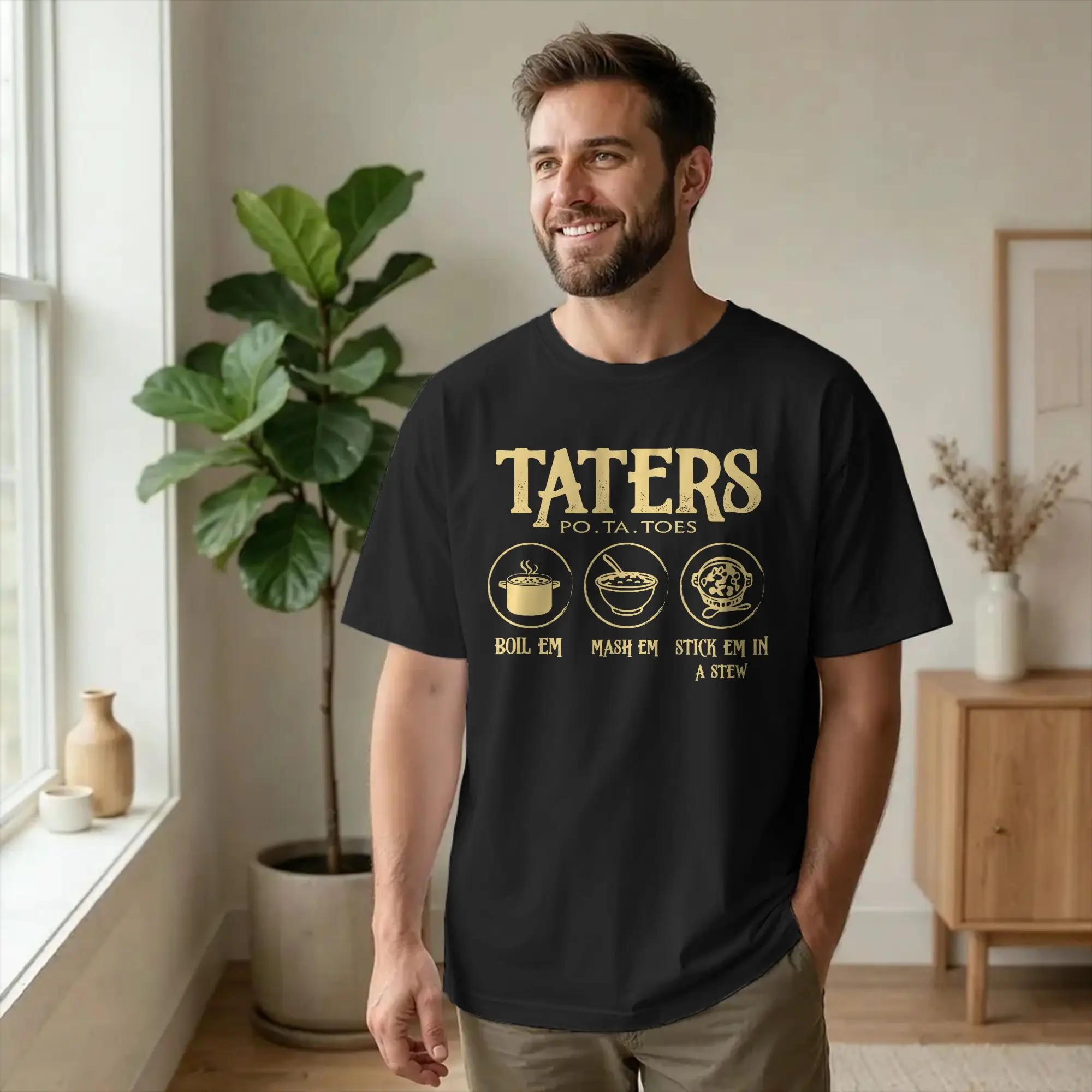 Taters Po-ta-toes Funny T Shirts Men's Cotton T-Shirts Crewneck Boil Mash Stick Em Tee Shirt Short Sleeve Clothes Birthday Gift